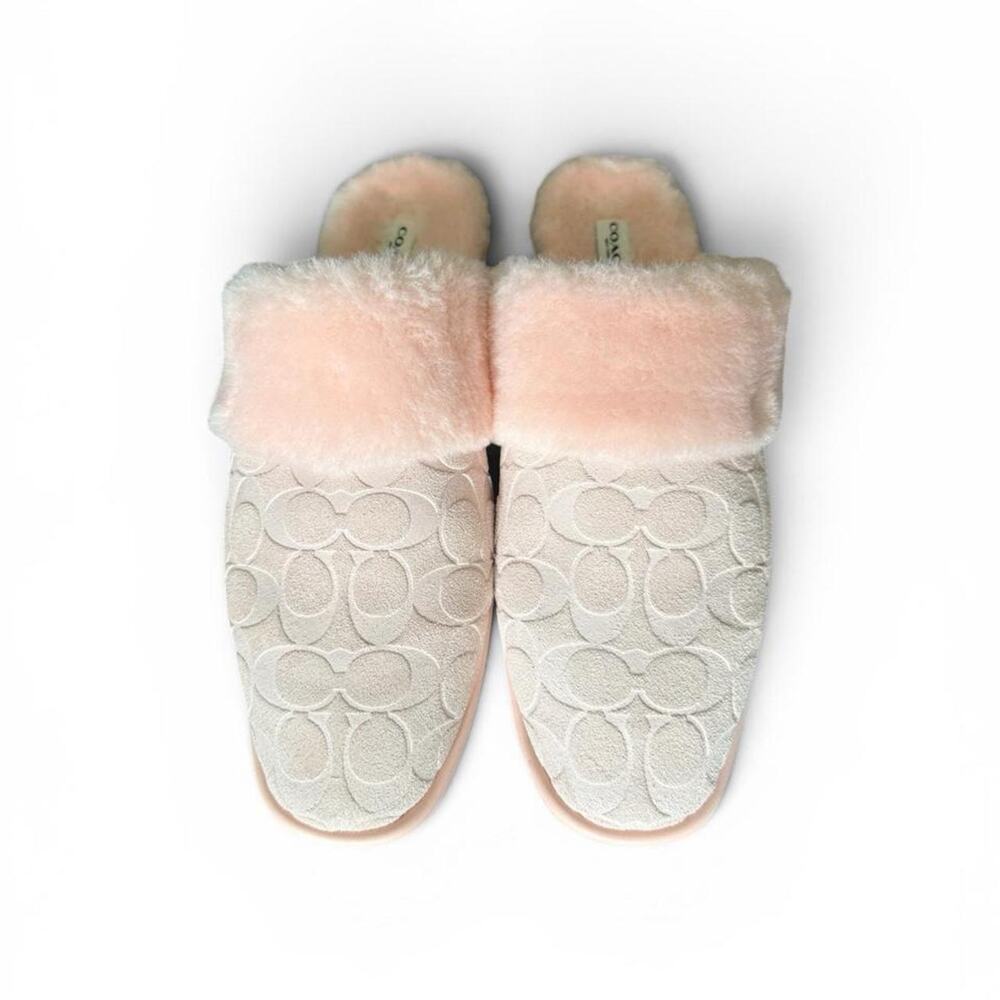 Coach pink faux fur slippers